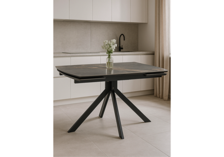 Керамический стол Woodville Катчел 120(180)x80 nebula gold, черный