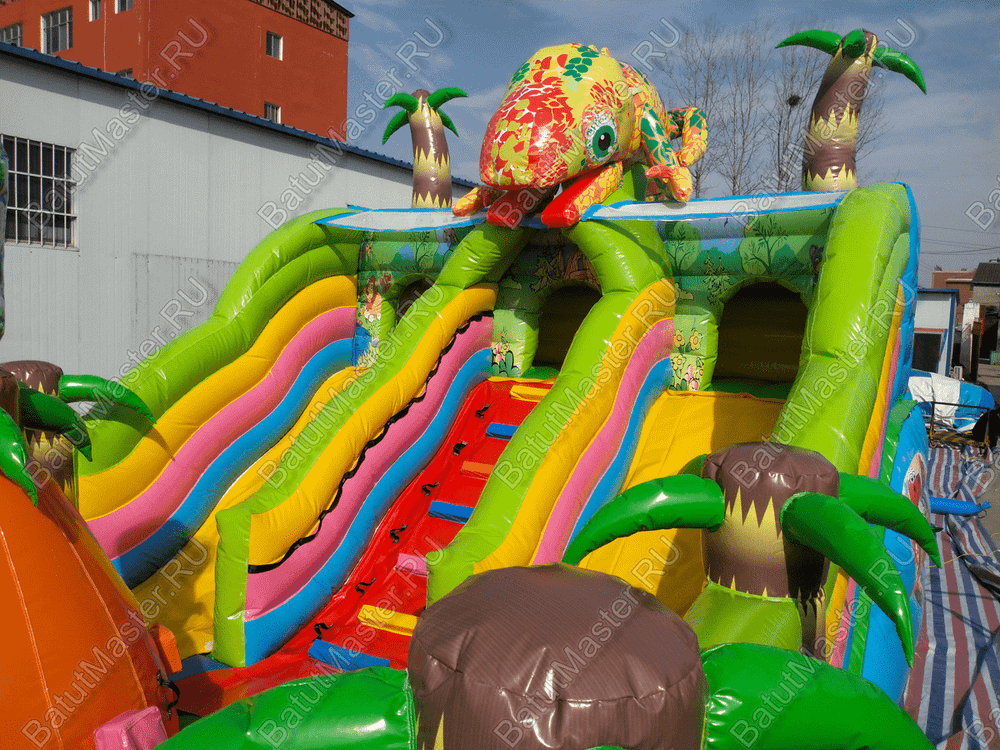Надувной батут для бизнеса "Хамелеон и динозавры", 8*5*4,5 м