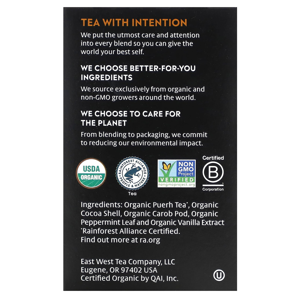 Choice Organic Teas, Puerh Tea, какао и мята пуэр, 16 чайных пакетиков, 32 г (1,12 унции)