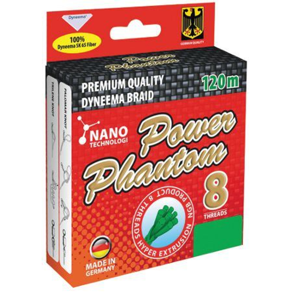 Шнур Power Phantom 8x, 120м, зеленый, 0,23мм, 24,45кг