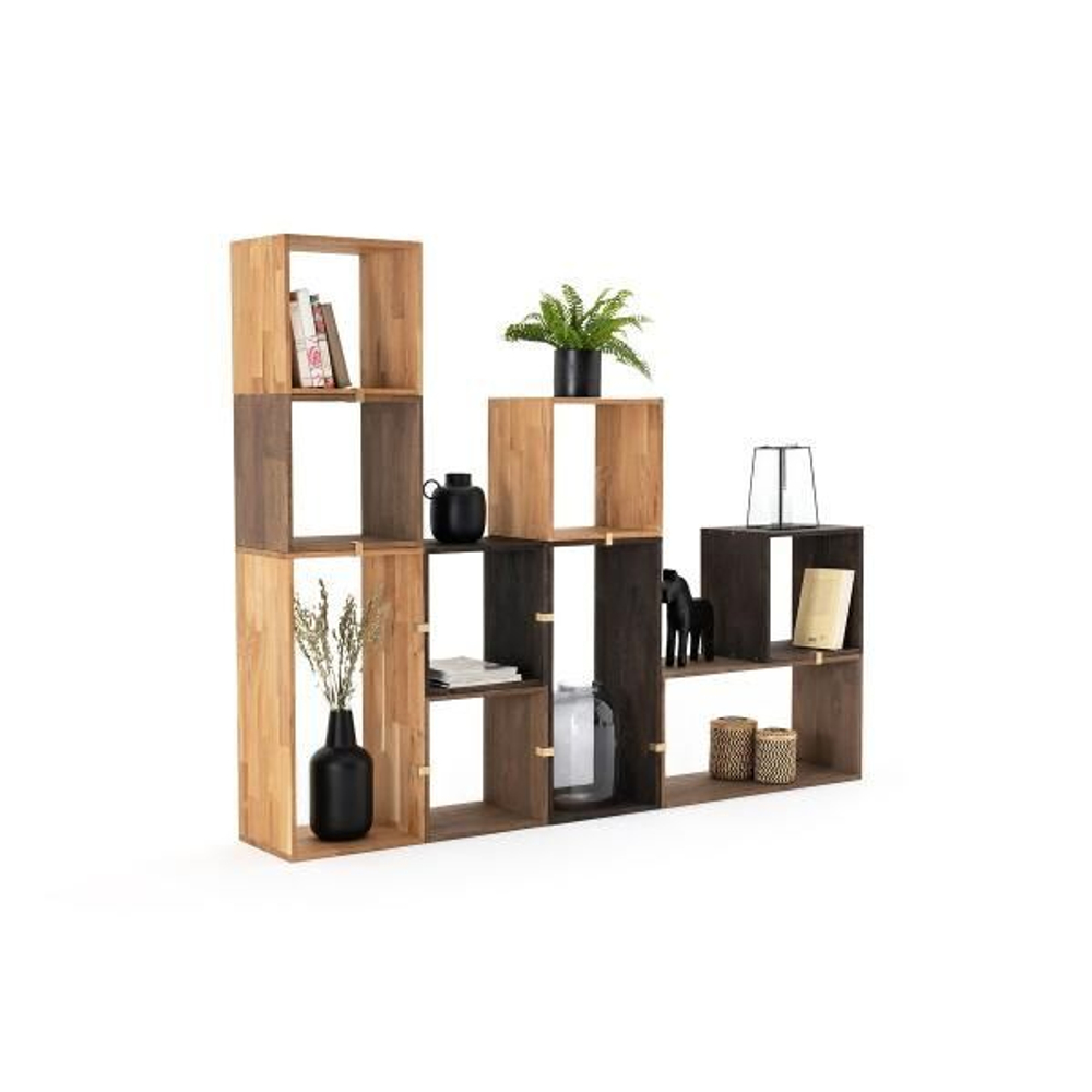 Полка напольная ЭДГАР 70х28х35 см деревянная / Полка модульная дизайнерская из массива дуба / цвет черный дуб