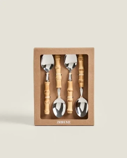 ZARA HOME НАБОР ДЕСЕРТНЫХ ЛОЖЕК С БАМБУКОВОЙ РУЧКОЙ (НАБОР ИЗ 4 ПРЕДМЕТОВ), КОРИЧНЕВЫЙ