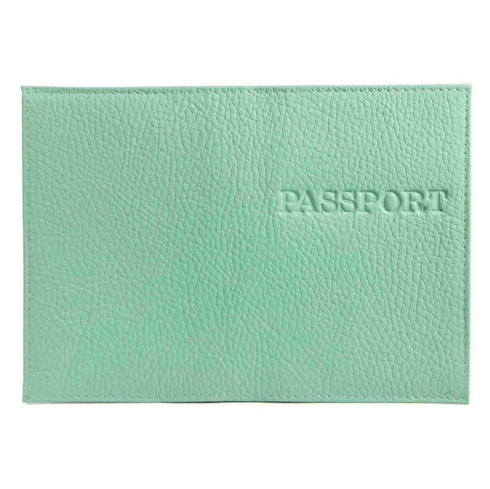 Обложка для паспорта, натур. кожа Флотер, мята, тиснение конгрев, "PASSPORT"