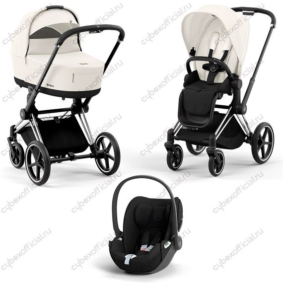 Детская коляска Cybex Priam IV 3 в 1 Off White шасси Chrome Black