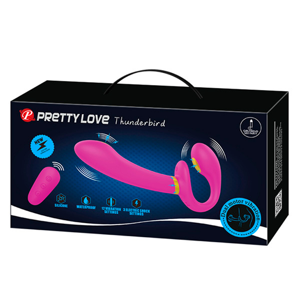 Лиловый безремневой вибрострапон с функцией электростимуляции Pretty Love Thunderbird BW-022068W
