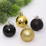 Новогодние шары 5 см (набор 4 шт) "Микс фактур", черный/золото (Серпантин)