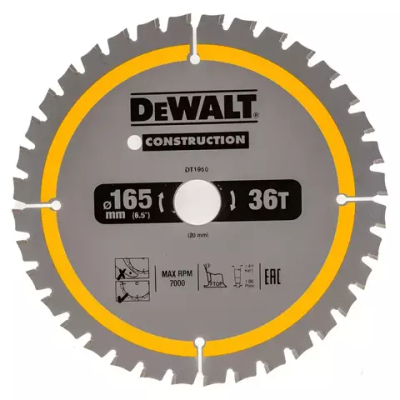 DeWalt, DT1950, Пильный диск CONSTRUCT 165/20 36 FTG +3°, шт
