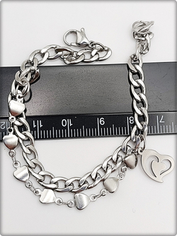 Браслет стальной "Сердце" длина 18см.