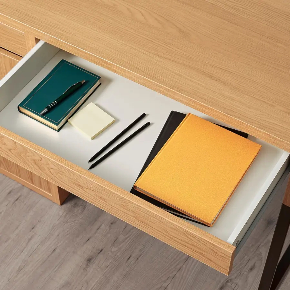 Письменный стол с ящиками - IKEA MICKE, 105х50 см, имитация дуба/черный, МИККЕ ИКЕА