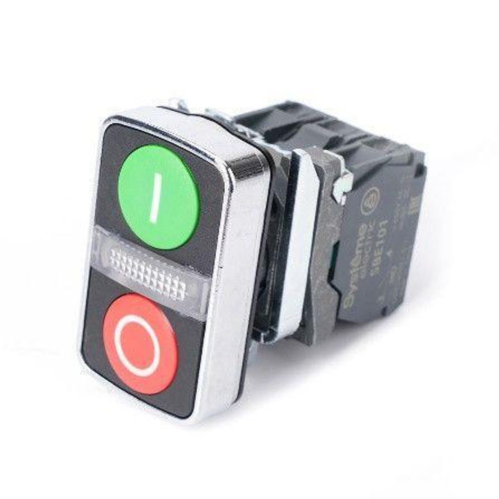 Кнопка двойная SB4 в сборе модуль 22мм зел."I"+сигн. лампа+красн."О" металл 230В AC 1НО+1НЗ SE SB4BW7A3741M5