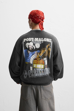 ZARA ТОЛСТОВКА С КРУГЛЫМ ВЫРЕЗОМ С ПРИНТОМ POST MALONE™, ТЕМНЫЙ АНТРАЦИТ