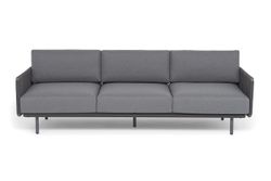 "Джелло" диван 3-местный плетеный из роупа, каркас алюминий темно-серый (RAL7024) муар, роуп темно-серый круглый, ткань темно-серая 027