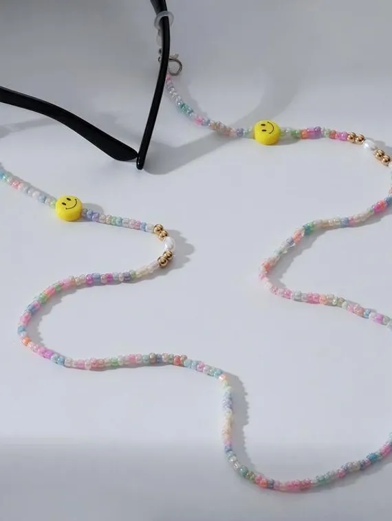 Цепочка для очков "Смайлик", цвет светло-розовый, 70 см