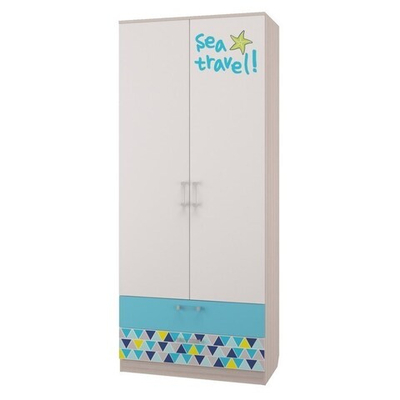 Шкаф для одежды с ящиками Джимми, ясень светлый/топаз/белый, фотопечать