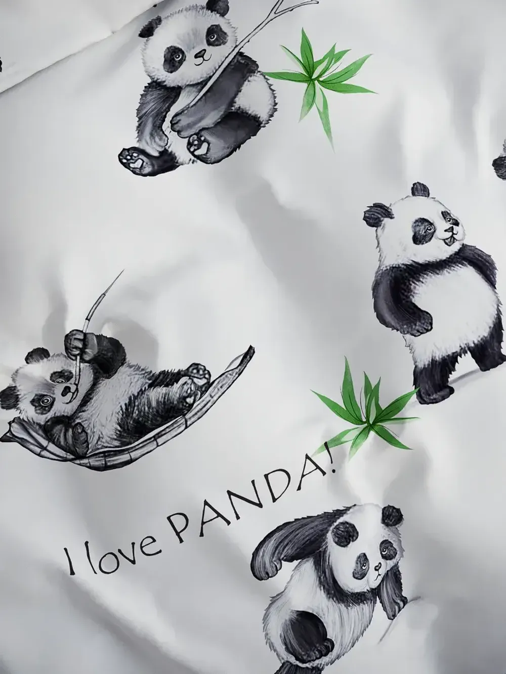 Постельное белье перкаль Сказка "Панды" семейное Наволочка 50х70 см 2 шт Простынь на резинке 160x200 см Пододеяльник 145x215 см 2шт