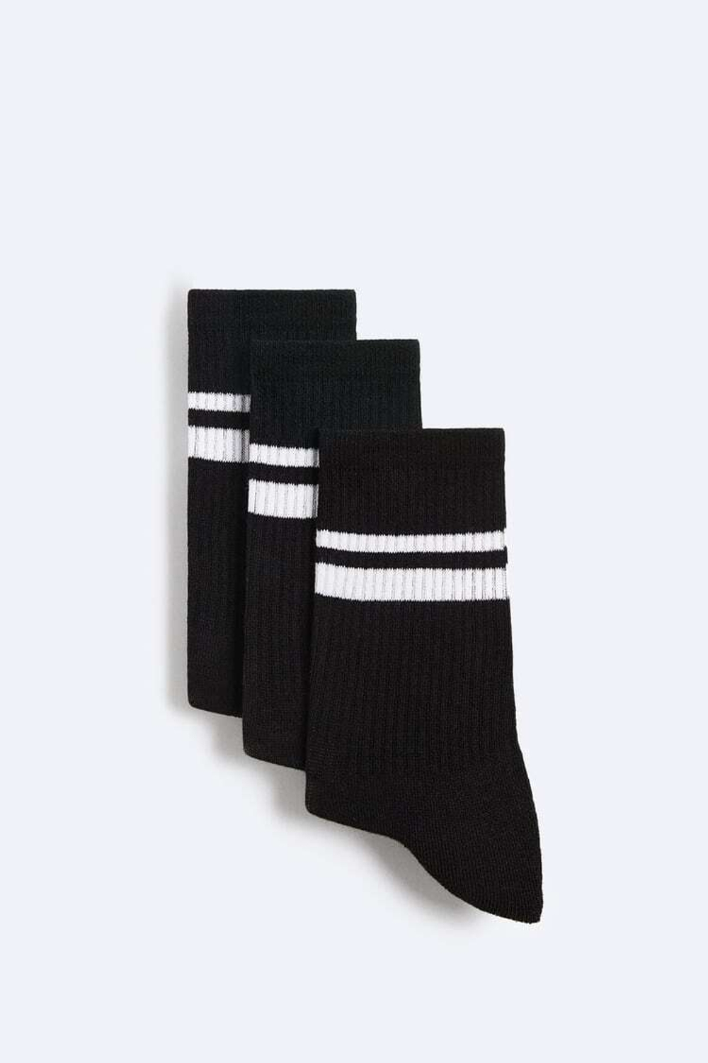 ZARA НАБОР ИЗ ТРЕХ ПАР НОСКОВ С ПОЛОСКАМИ, ЧЕРНЫЙ