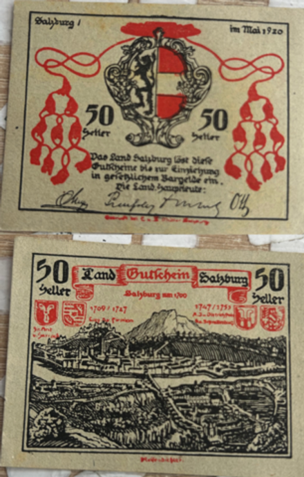 Австрия 50 геллеров 1920 Зальцбург aUNC