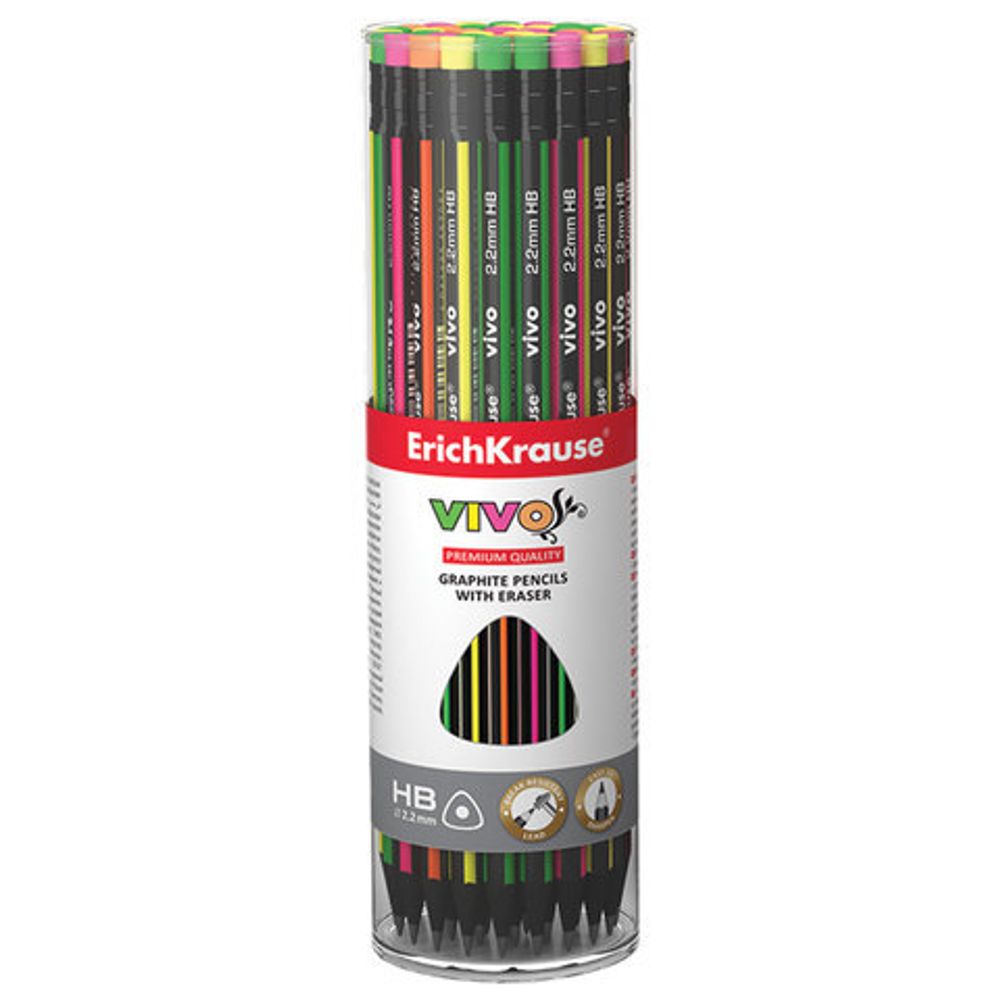 Карандаш чернографит. ErichKrause VIVO НВ с ластиком заточенный трехгранный