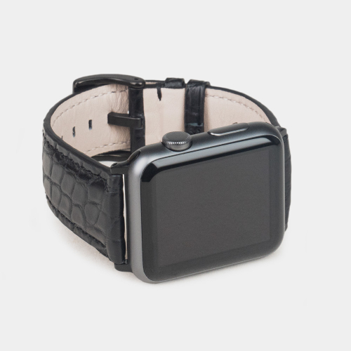 Ремешок для Apple Watch 40/41/42 mm из кожи аллигатора, черного цвета