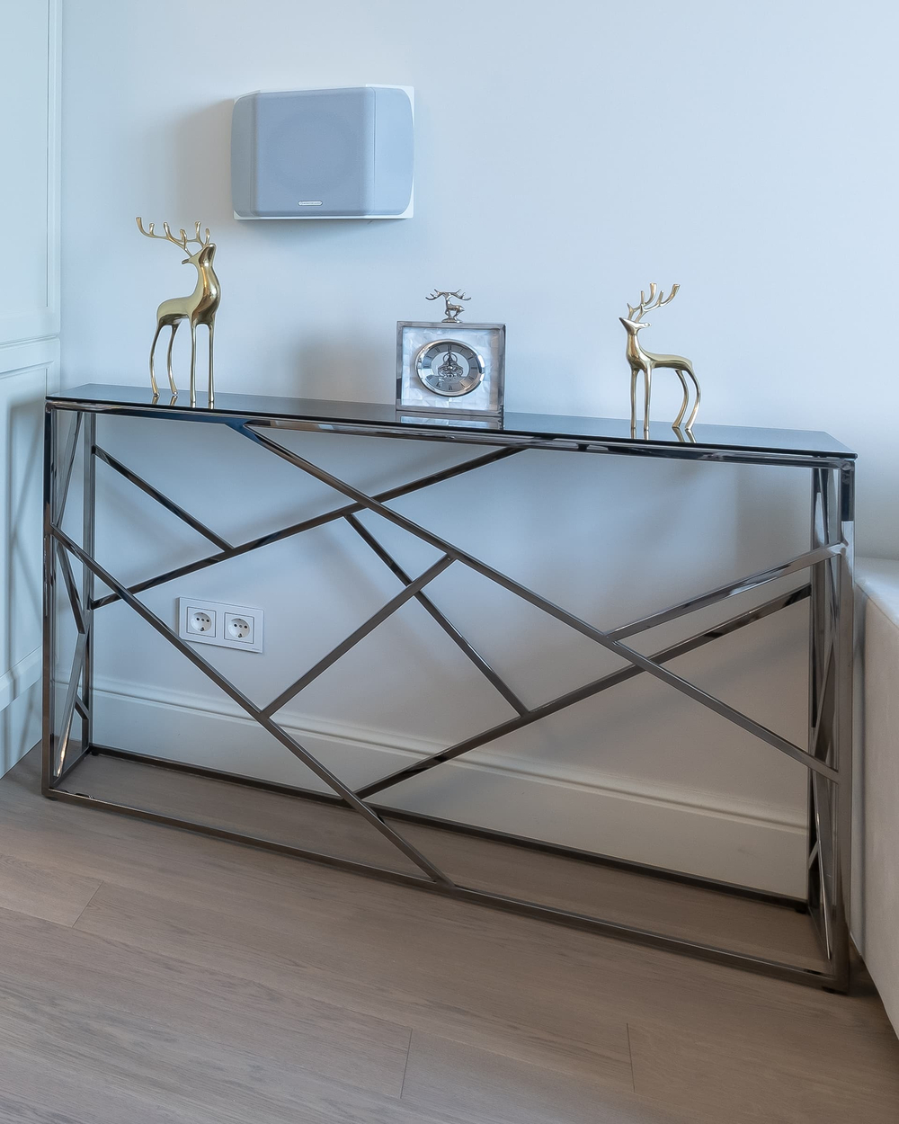 Консоль АРТ ДЕКО 115*30 стекло smoke сталь тёмный хром