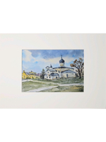 Картина авторская акварельная в паспарту 21х30 см на стену для интерьера "Церковь Нерукотворенного образа на Запсковье"
