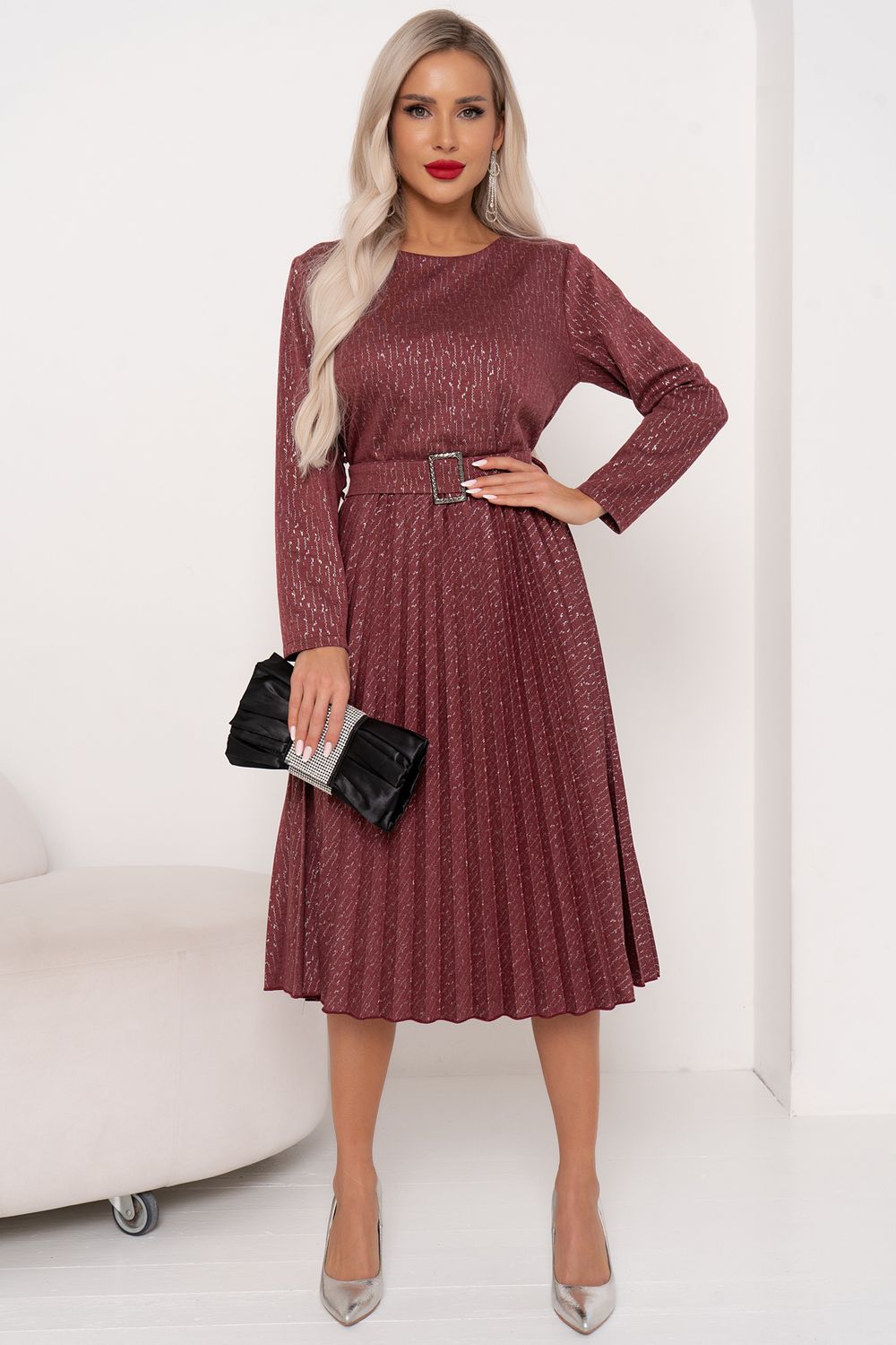 Платье с юбкой-плиссе (марсала)-52р-р Р11-2009/5 Nikol