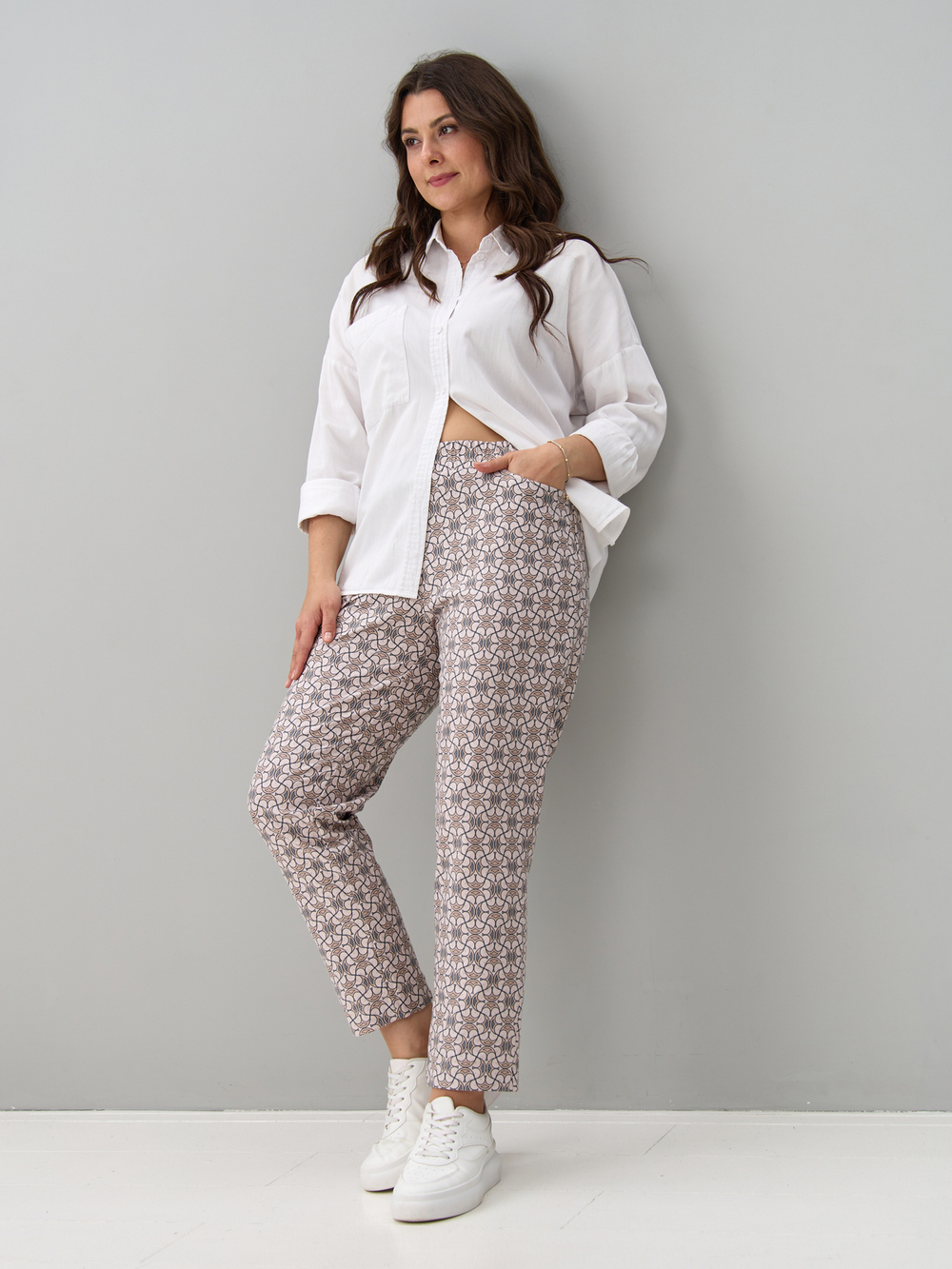 Брюки Бдж-129/бежевый-орнаментджинс