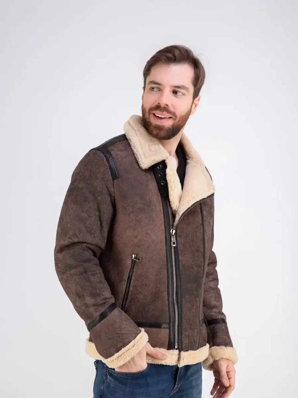 Дубленка мужская натуральная авиатор зимняя Турция