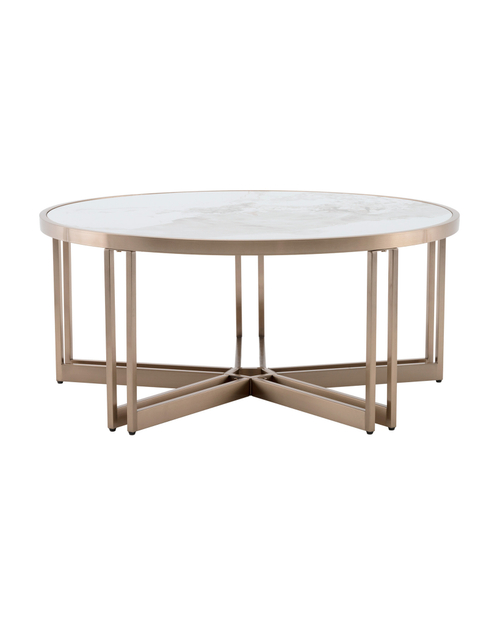 Журнальный столик Алиада 90х90 см светлая керамика сталь шампань