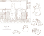 Rabbits and Nostalgic Japanese Scenery. Coloring Book