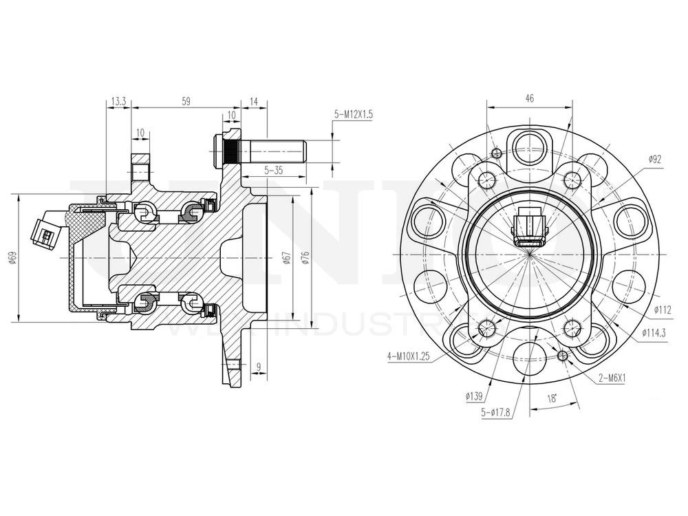 Ступица задняя (с ABS) UNIO HUB-20218