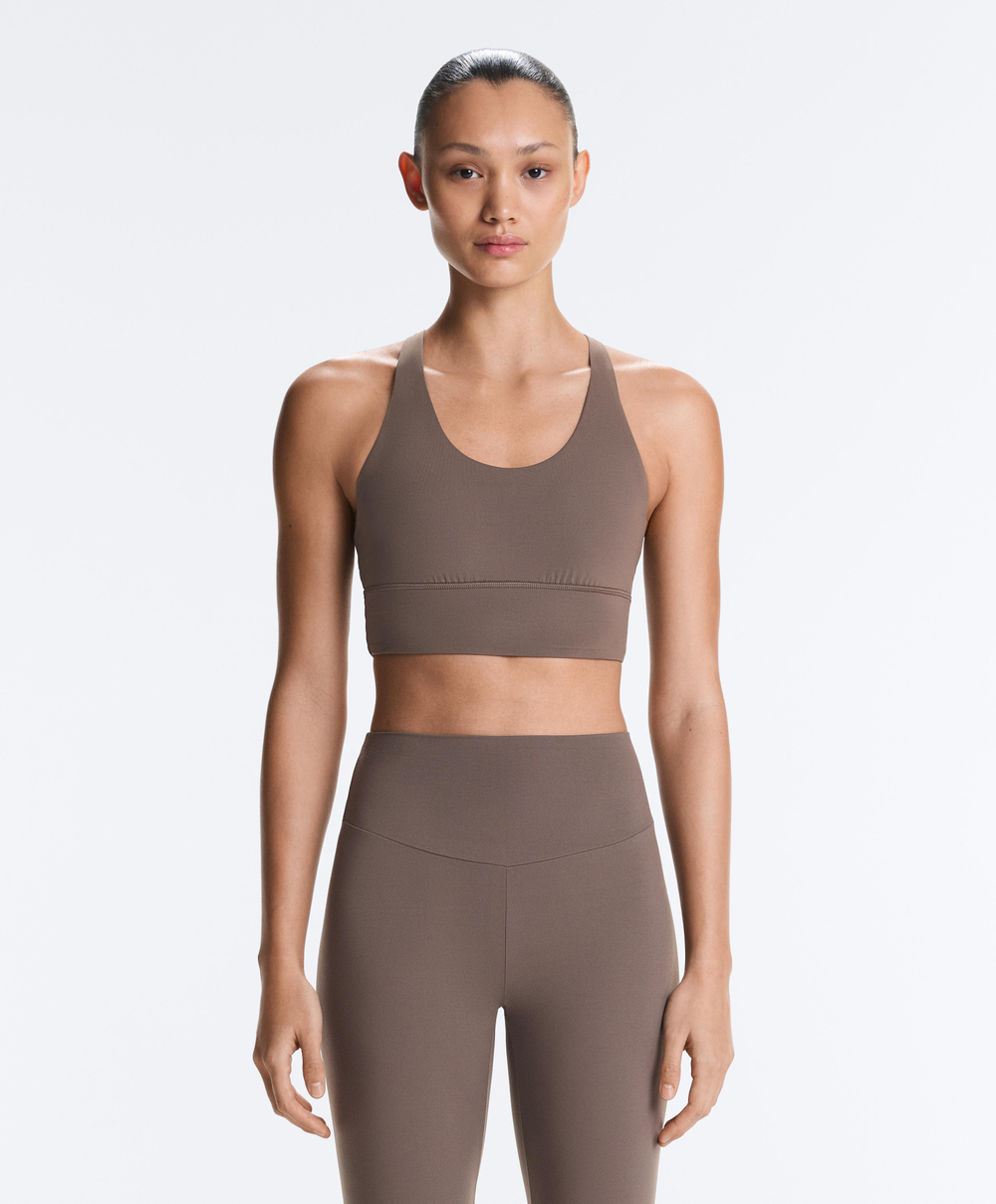 Oysho Спортивный бюстгальтер с бретелями на спине, серо-коричневый
