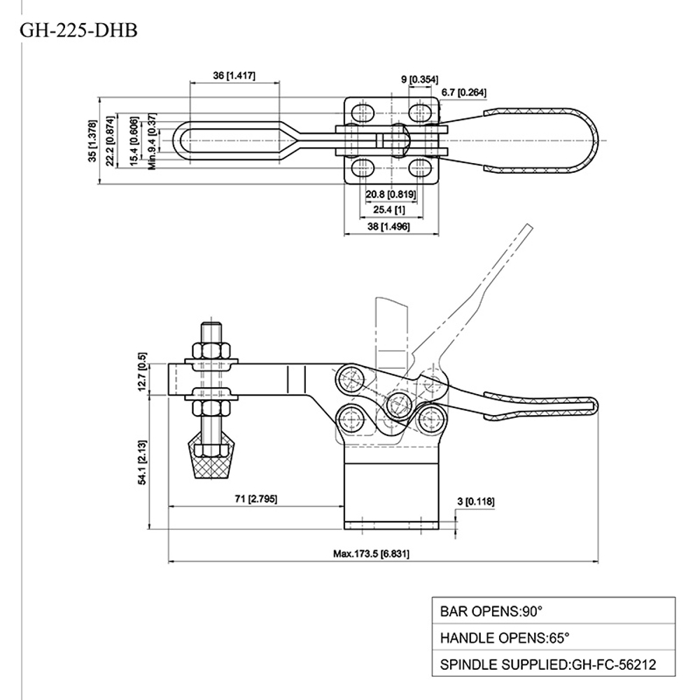 Зажим механический с горизонтальной ручкой GH-225-DHB