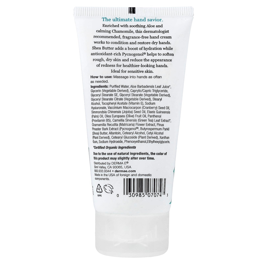 DERMA E, восстанавливающий крем для рук с маслом ши, для чувствительной кожи, без отдушки, 56 г (2 унции)