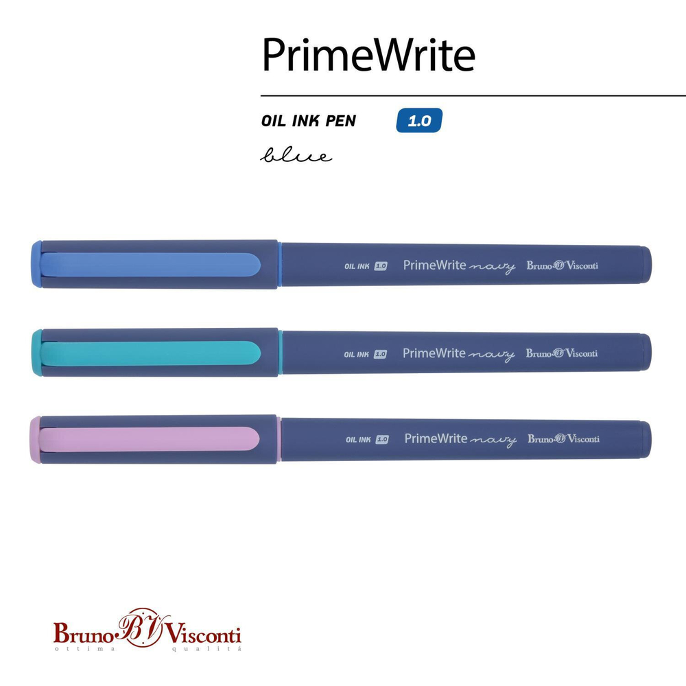 Ручка шариковая масляная BRUNO VISCONTI "PrimeWrite", СИНЯЯ, "Navy", ассорти, линия письма 0,4 мм, 20-0295/03