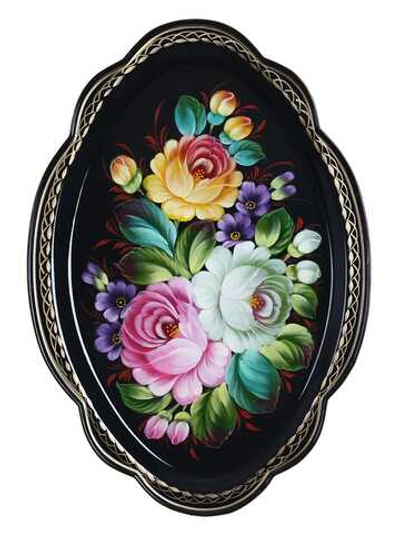 Жостовский поднос декоративный, размер 32х22 см (A11), металлический