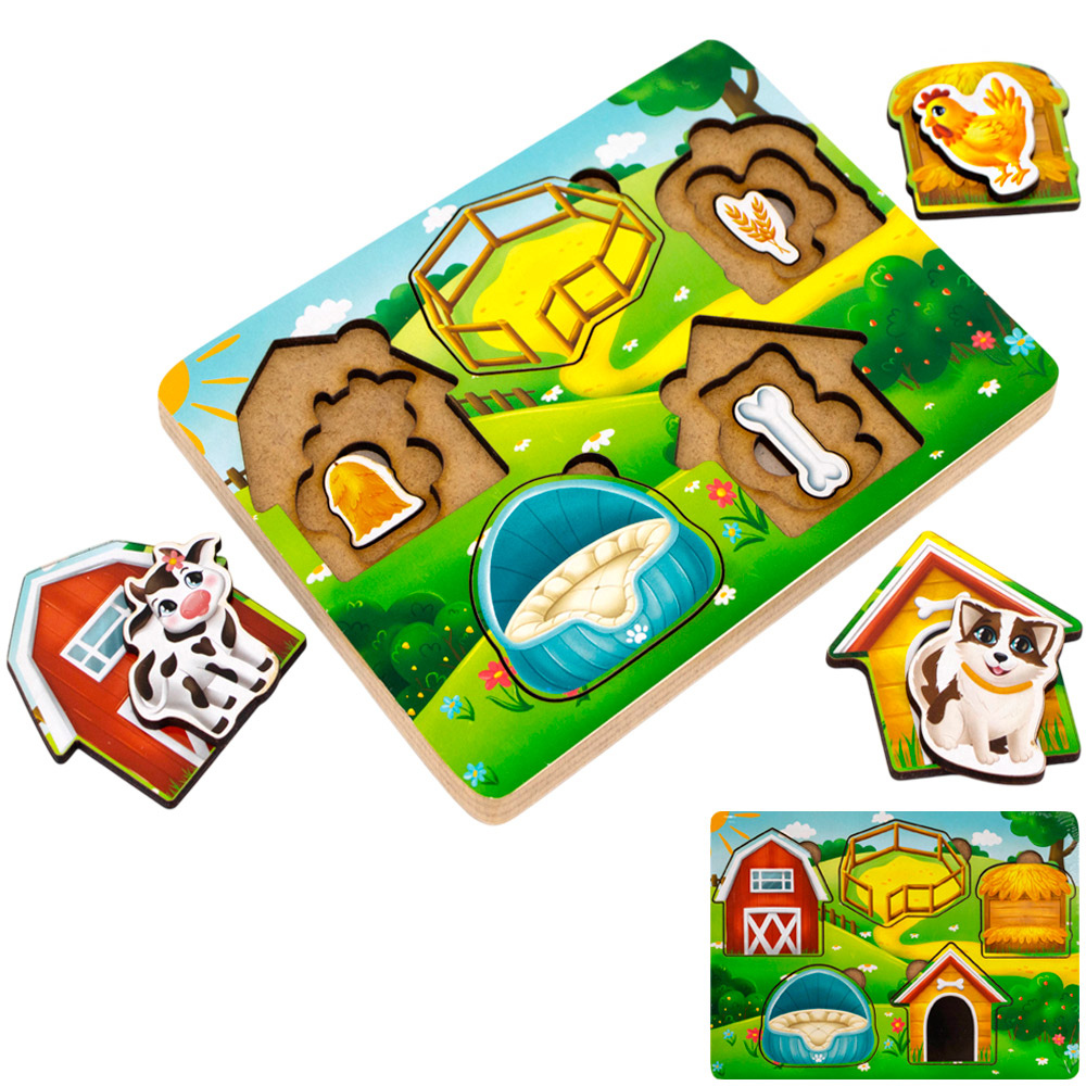 Деревянная Рамка вкладыш многоуровневая Домашние животные, кто где живет? ОА-00000474/ОЗОН