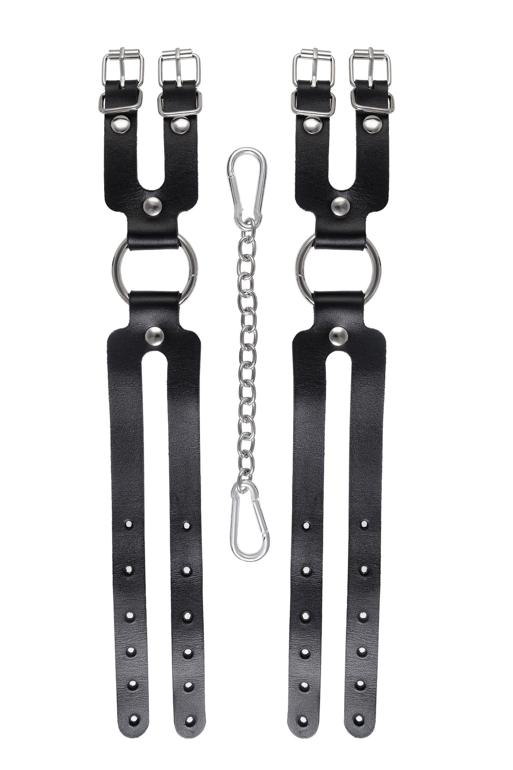 Черные кожаные оковы из двух ремешков (Цвет: черный)