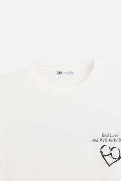 ZARA ФУТБОЛКА С НАДПИСЬЮ, ЖЕЛТОВАТО-БЕЛЫЙ