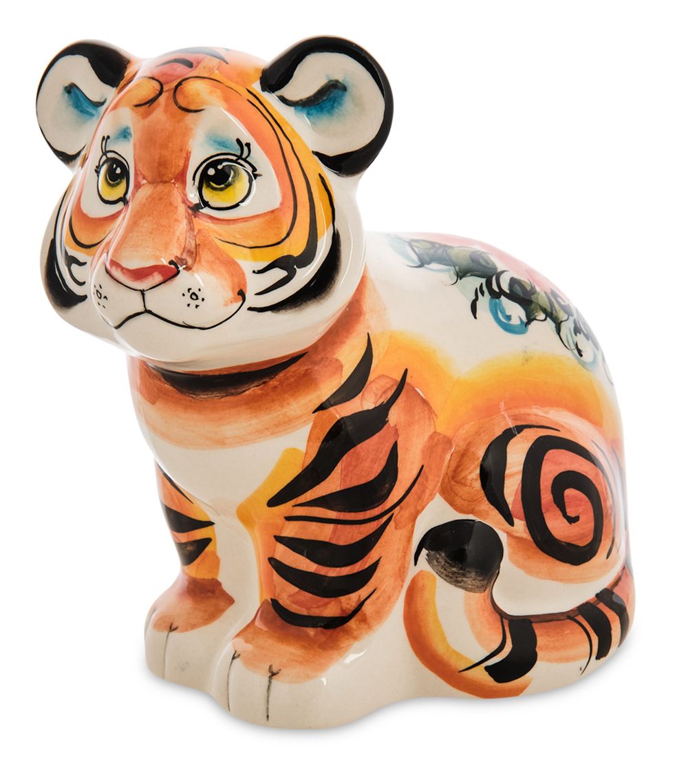 ГЛ- 797 Копилка «Тигр» бол. цв. (Гжельский фарфор)