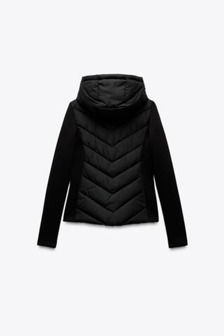 ZARA СТЕГАНАЯ КУРТКА С КОНТРАСТНЫМИ ДЕТАЛЯМИ, ЧЕРНЫЙ