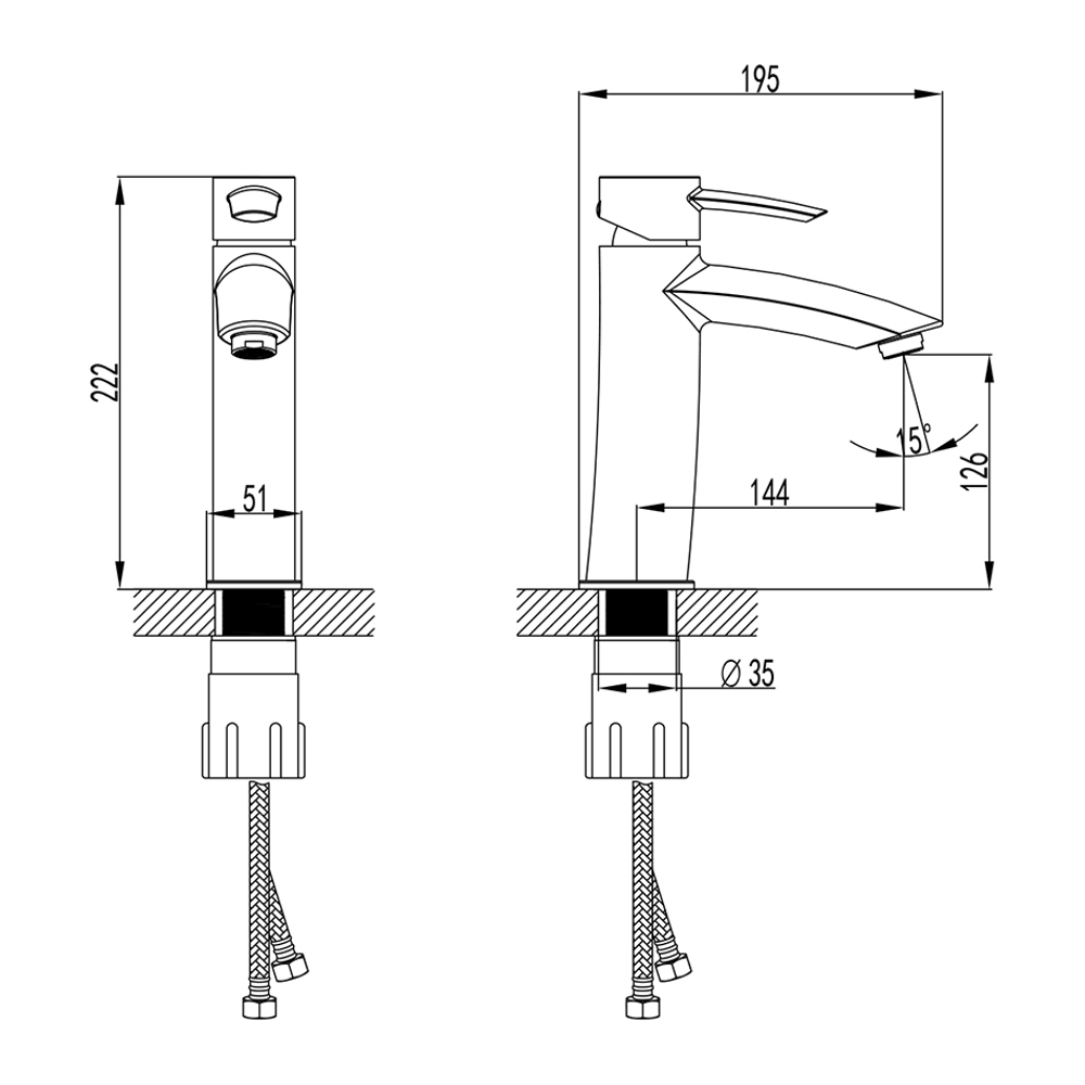 LM3237C ATLANTISS Смеситель для умывальника монолитный, хром