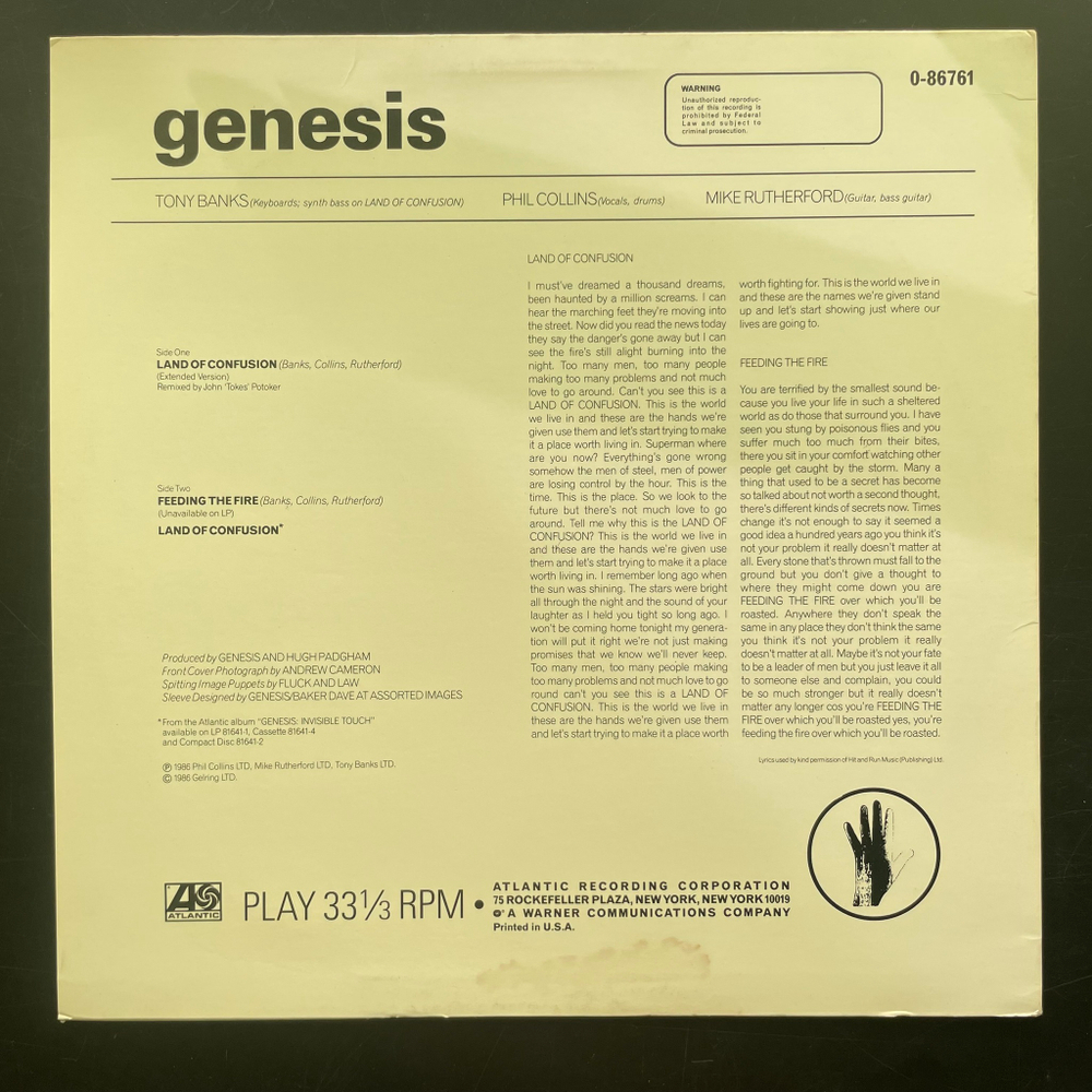 Genesis ‎– Land Of Confusion (США 1986г.) EP