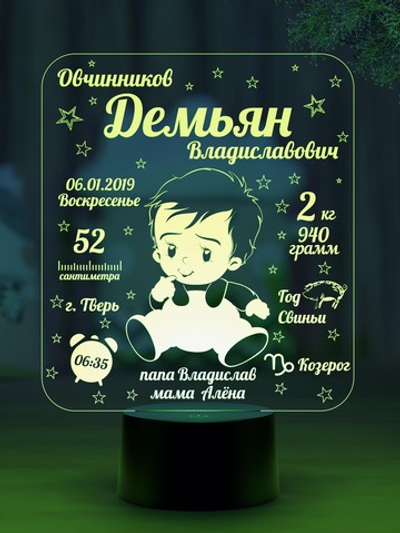 Ночник - Метрика для малыша (Ваш текст)
