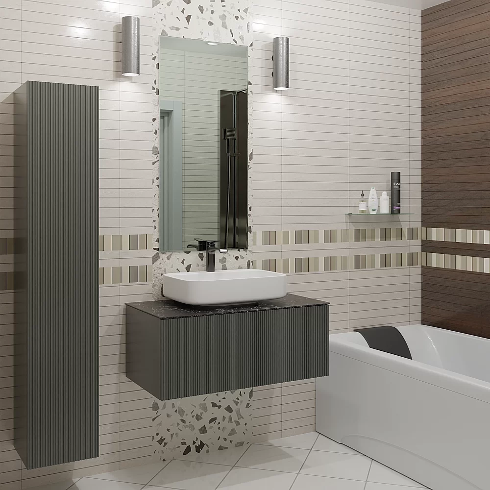 Тумба с раковиной LA FENICE TERRA Grigio 60 серая/столешница черная