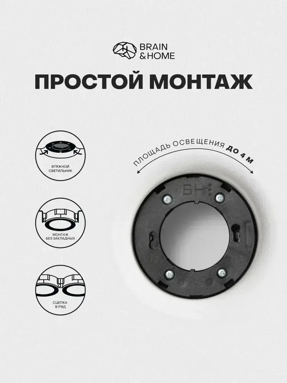 Светильник потолочный встраиваемый ВН53, Черный цоколь