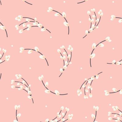 Верба на розовом фоне. Весенний пасхальный узор