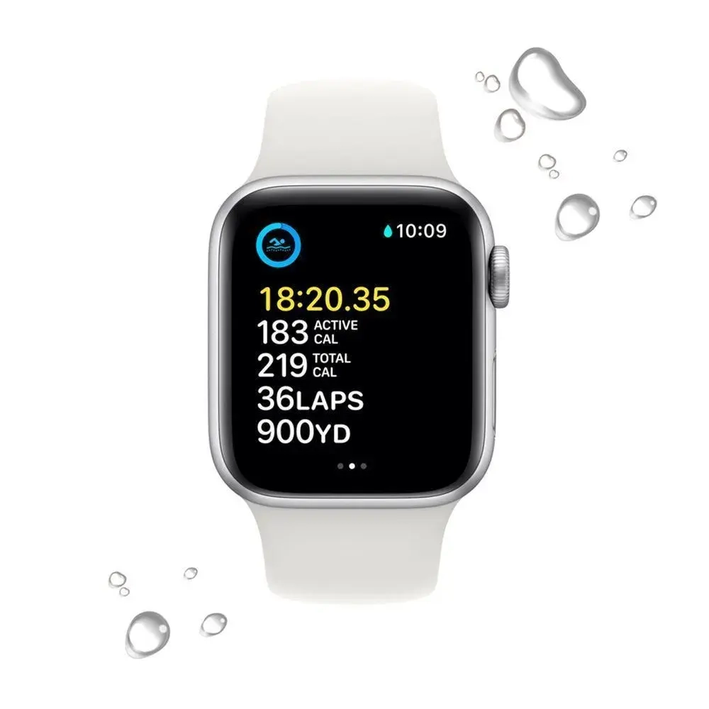 Apple Watch SE Gen 2 44mm (GPS) Silver Aluminum Case with White Sport Band (M/L) (MNTJ3)