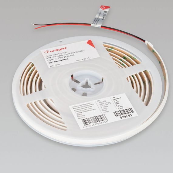 Светодиодная лента герметичная Arlight 10W/m 280LED/m 2835SMD дневной белый 5M RTW-PW-A280-10mm 24V 038651
