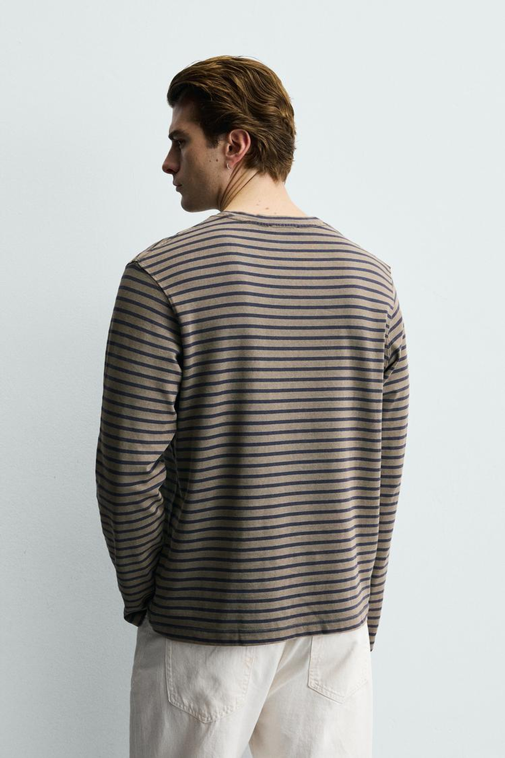 ZARA ФУТБОЛКА В ПОЛОСКУ С ЭФФЕКТОМ ПОТЕРТОСТИ, ЗЕЛЕНОВАТО-СИНИЙ